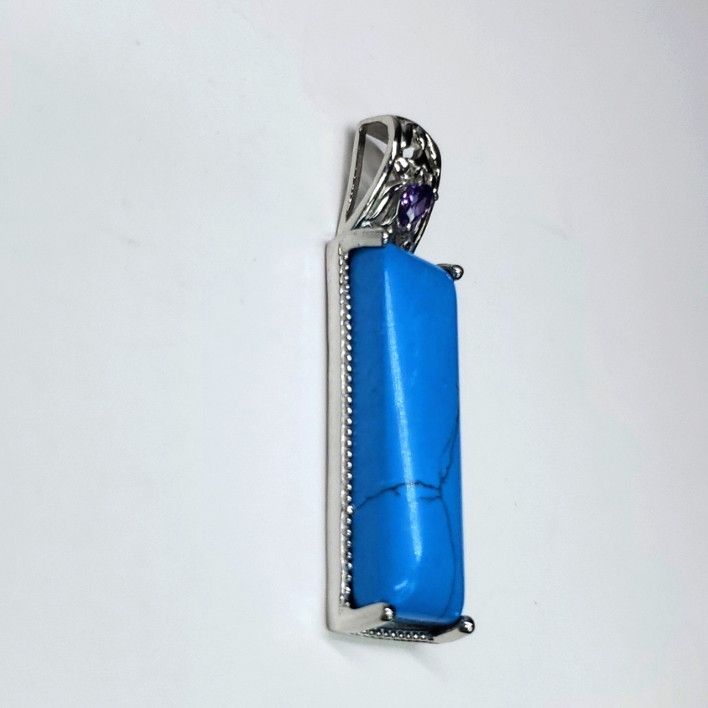 Karis Blue Howlite Purple CZ Pendant In Platinum Bond Brass NWT - Picture 2 of 9